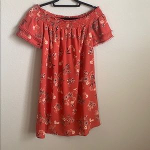 Off the shoulder pink flora dress